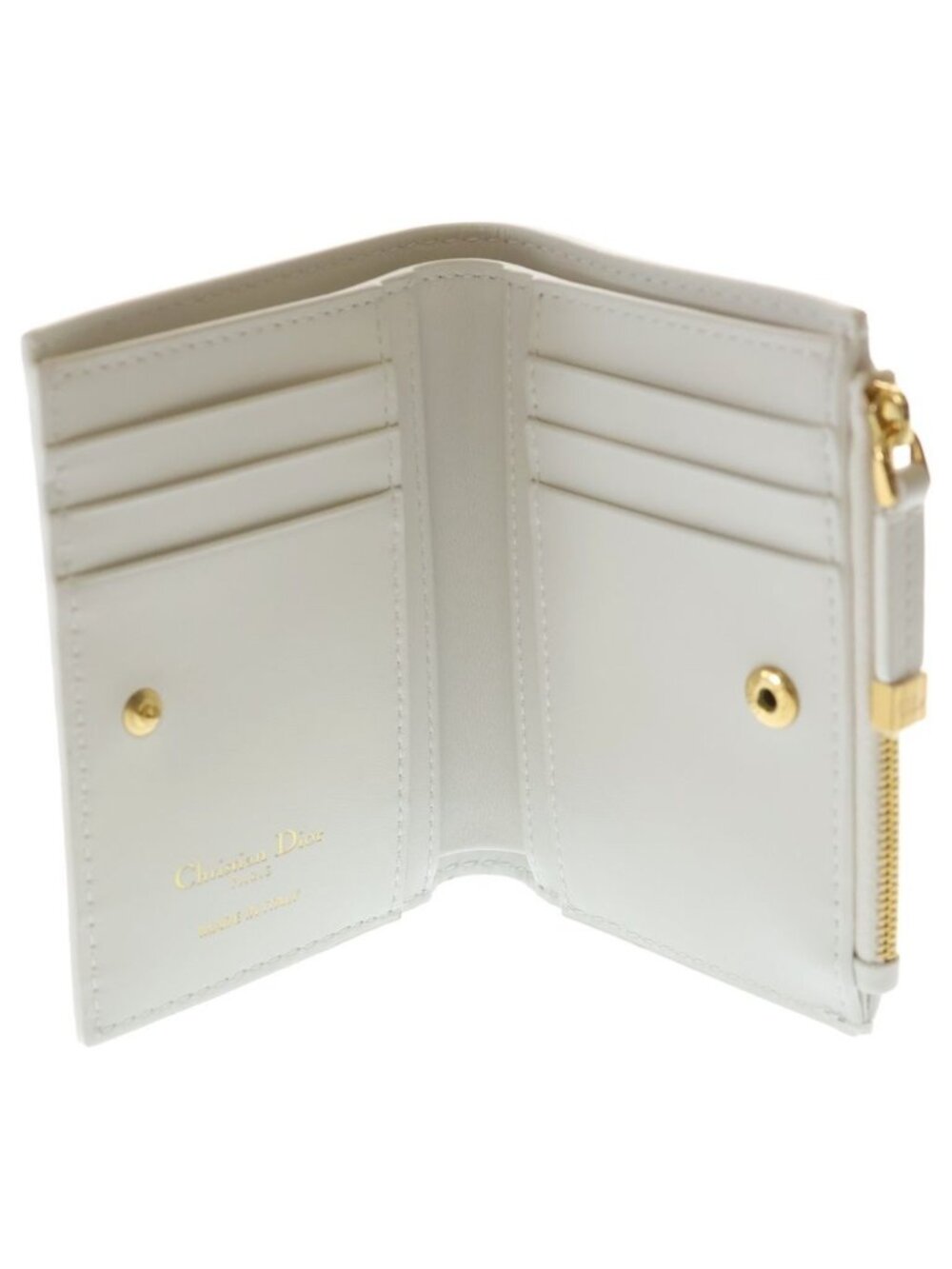 Dior Caro Dahlia Wallet Clover Bifold Coin Case White Leather Gold - Picture 4 of 6